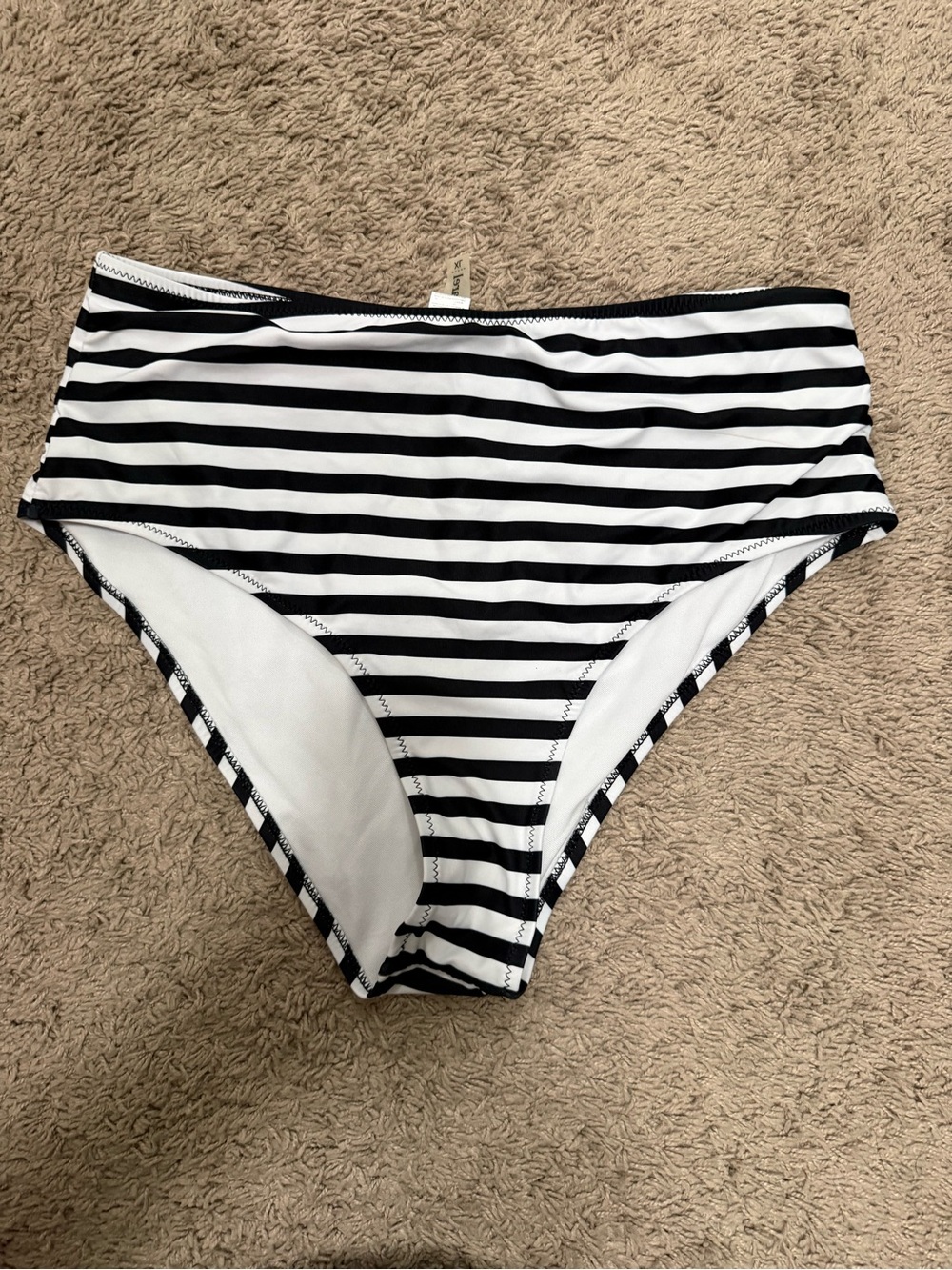 Black & White Striped High-Waist Bikini Bottoms